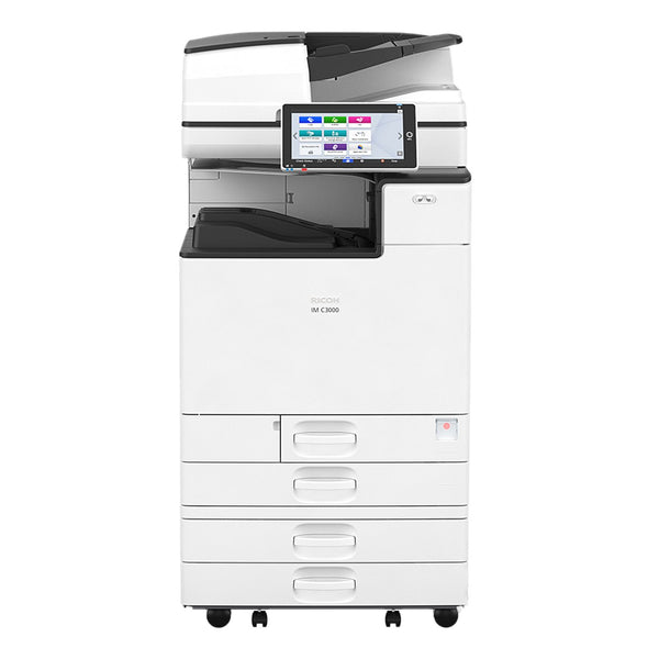 Absolute Toner $95/Month Ricoh IM C3000 (LOW METER) Color Laser Multifunction Printer Copier Scanner With 4 Paper Cassettes For Office Showroom Color Copiers