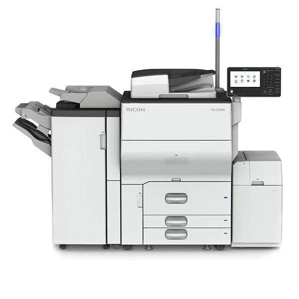 $165.33/Month VERY LOW PAGE COUNT Ricoh Pro C5200S With TRIPLE-CASSETTE(3) and 1200dip Print Resolution Multifunction Business Printer/Copier/Scanner/Fax Machine with ADVANCED FINISHER 3-HOLE PUNCH and SADDLE STITCHING